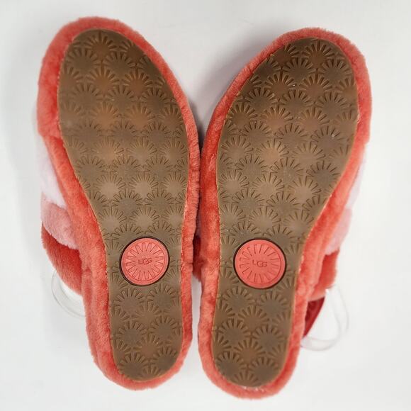 UGG Sheepskin Slides Women 11 Fluff Yeah Pink Peach Ombre Stripe Comfort Slipper - Picture 9 of 12